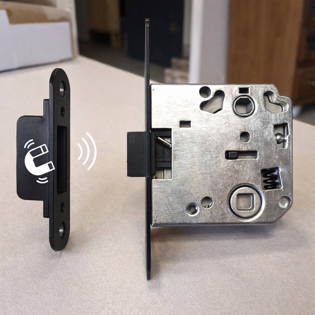 Picaporte magnético para cierre silencioso y preciso de puertas de paso.